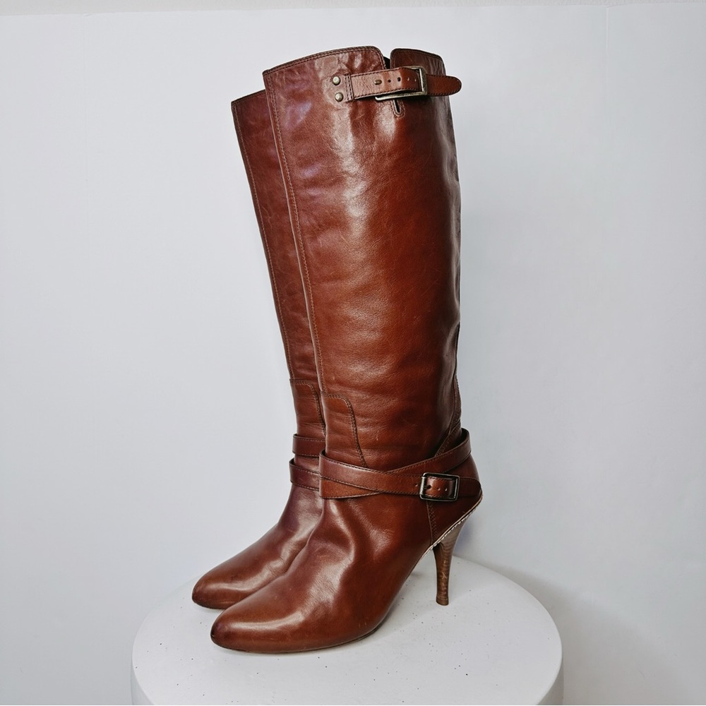 Cole Haan/Nike Air Cognac Brown Leather Heeled Riding Boots
